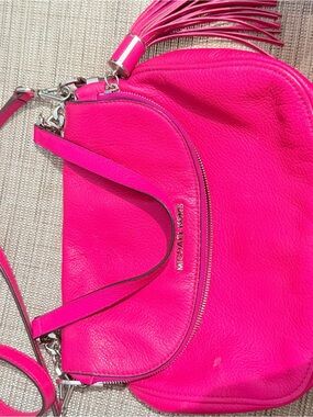 MICHAEL KORS Bright Pink Pebbled Leather Crossbody with Tassel